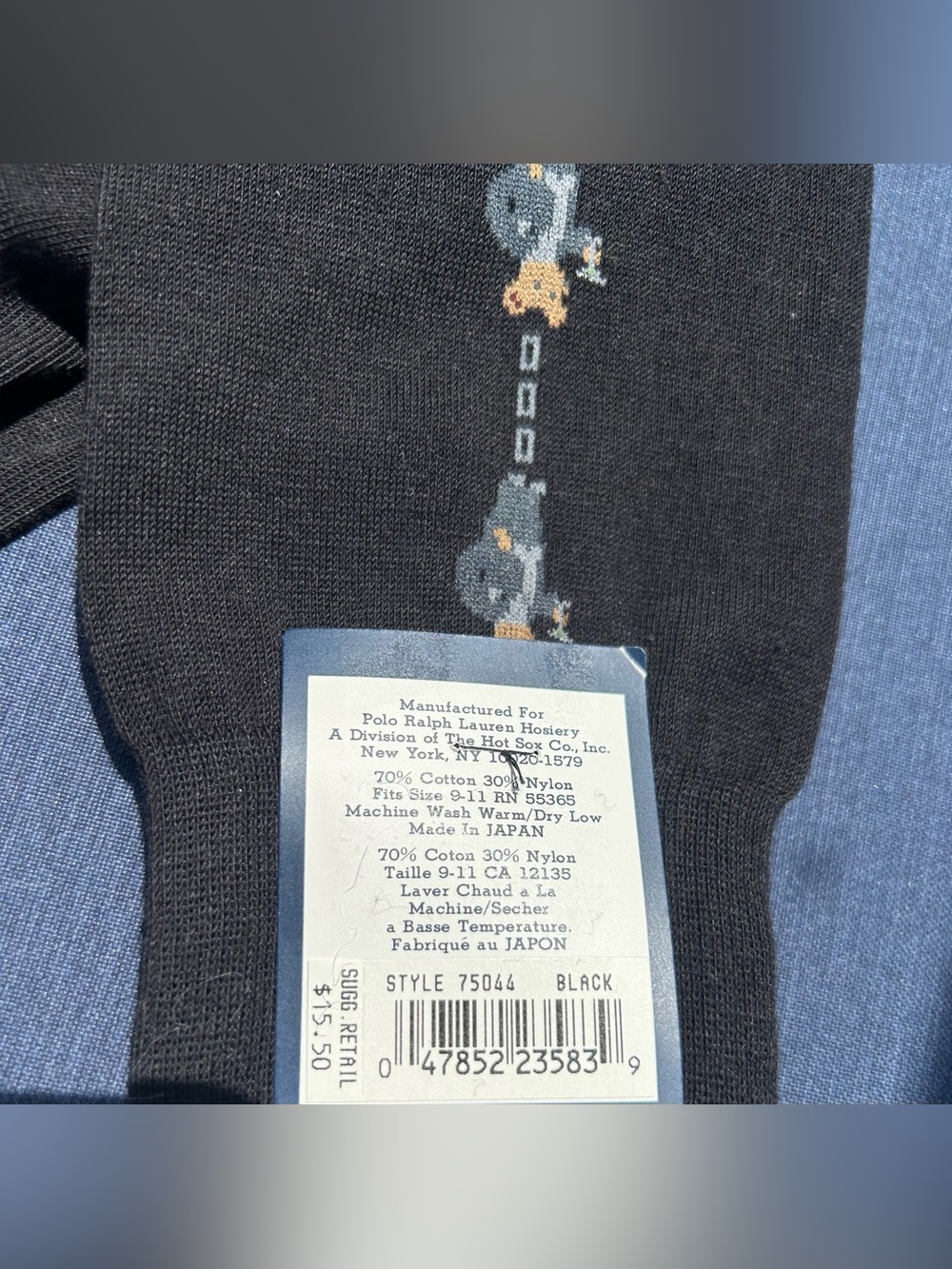 Ralph Lauren Vintage black Knee Socks with Polo Bear Motif NWT Old Money Preppy - Picture 5 of 5
